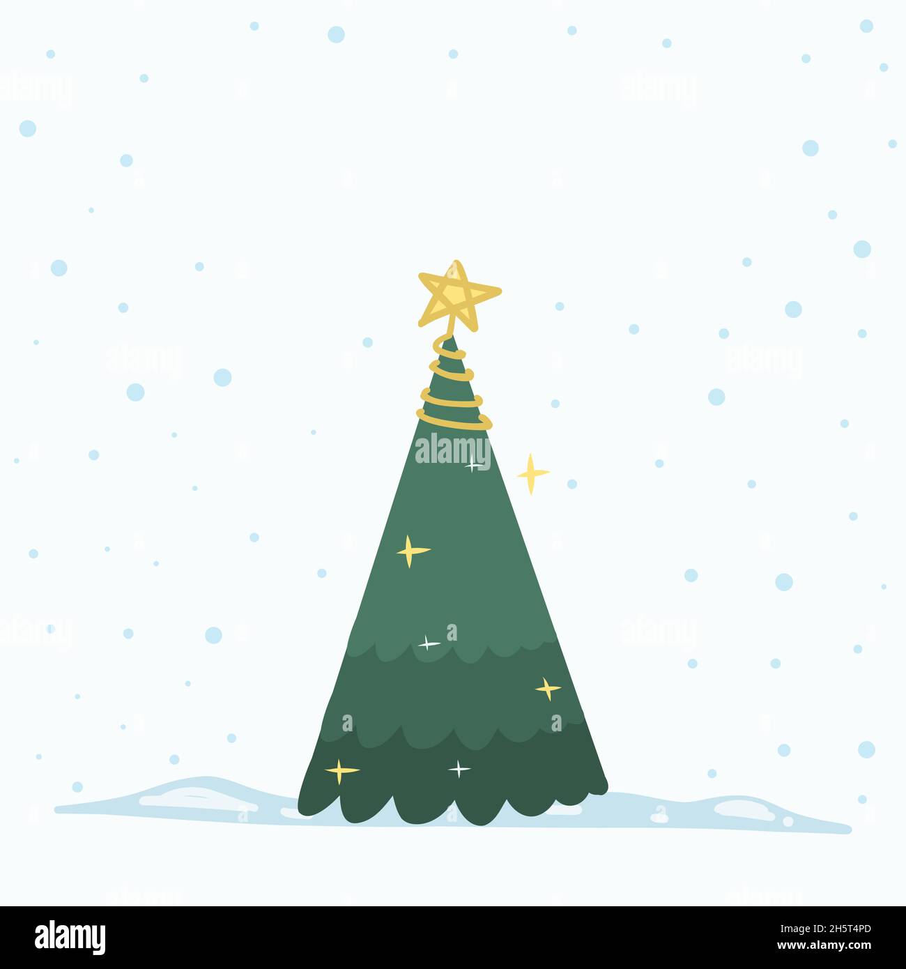 Vektor Weihnachtsbaum isoliert vom Hintergrund. Schnee fällt in der Weihnachtszeit Weihnachten und Neujahr Grafik-Vorlage. Moderner Tannenbaum mit Baumdekoder Stock Vektor