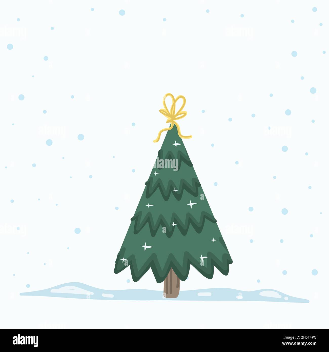 Vektor Weihnachtsbaum isoliert vom Hintergrund. Schnee fällt in der Weihnachtszeit Weihnachten und Neujahr Grafik-Vorlage. Moderner Tannenbaum mit Baumdekoder Stock Vektor