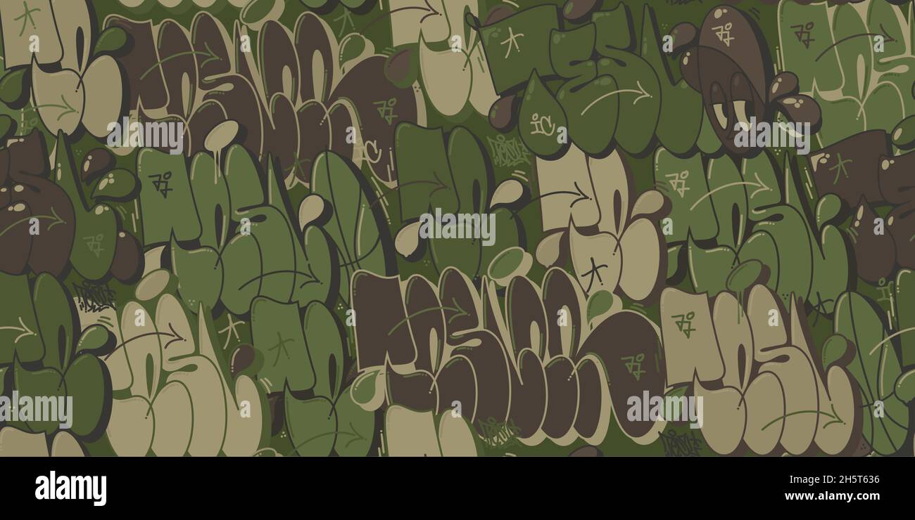 Flach Nahtlose Militärische Abstrakte Khaki Textur Camouflage Mit Graffiti Streetart Muster Hintergrund Vektor Illustration Stock Vektor