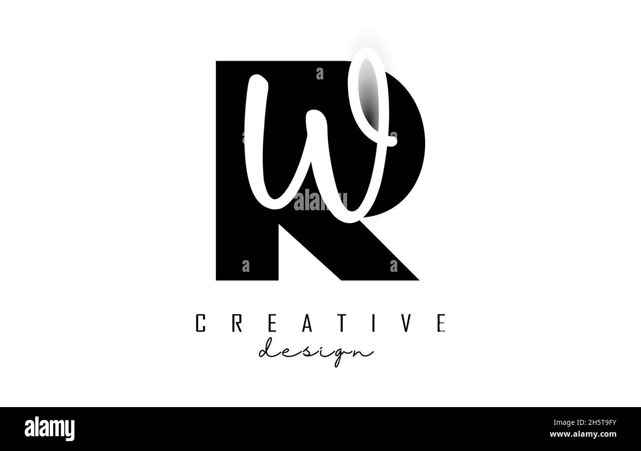 Buchstaben RW-Logo in minimalistischem Design. Buchstaben R und W mit geometrischer und handschriftlicher Typografie. Kreative Vektor-Illustration mit Buchstaben. Stock Vektor