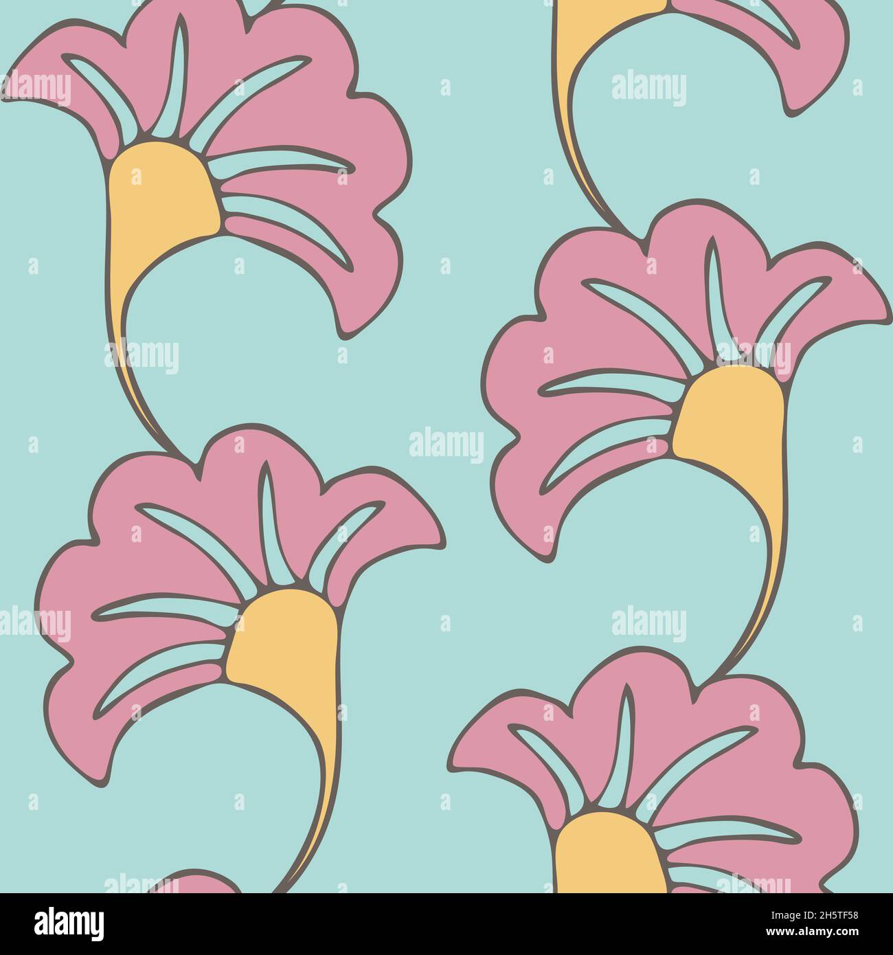 Nahtloses Vektor-Muster mit Pastellblume auf blauem Hintergrund. Abstraktes sommerliches florales Tapetendesign. Tropischer Modetextilien. Stock Vektor