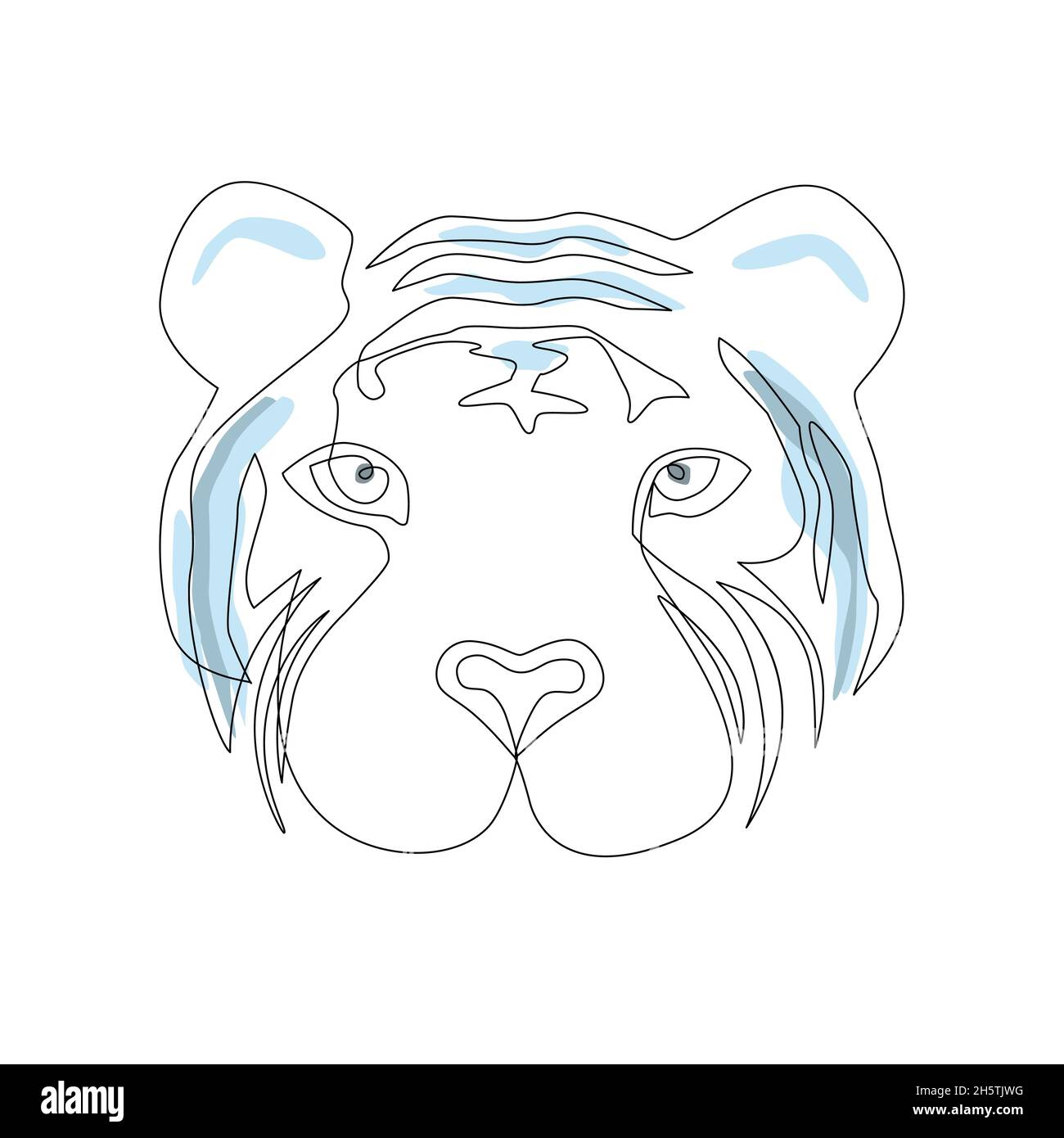 Wassertiger Silhouette in kontinuierlichen eine Linie Zeichnung Stil Symbol von 2022 Jahr. Logo des Tigers. Vektorgrafik isoliert auf Weiß Stock Vektor