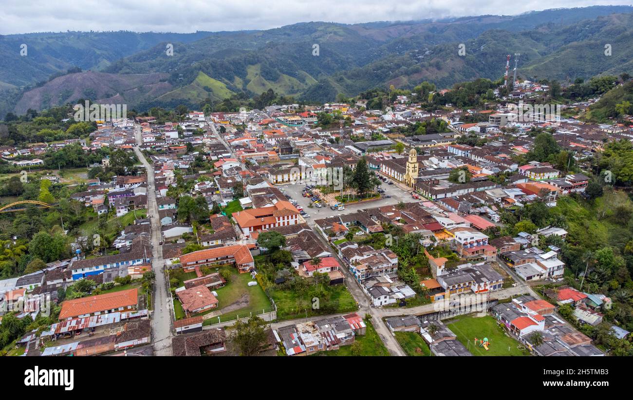 Luftaufnahme von Salento, Kolumbien Stockfoto