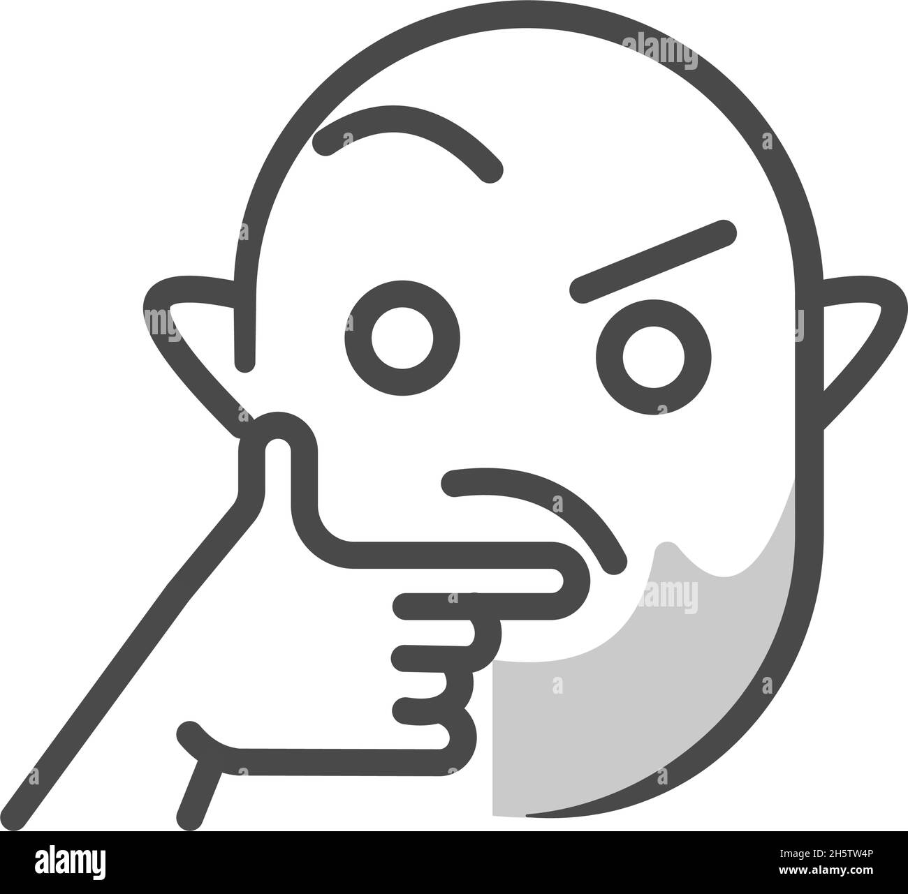 Kahlbärtiger Mann mit denkender Ausdrucksweise. Symbol für ein flaches menschliches Gesicht. Isoliert auf weißem Hintergrund. Stock Vektor