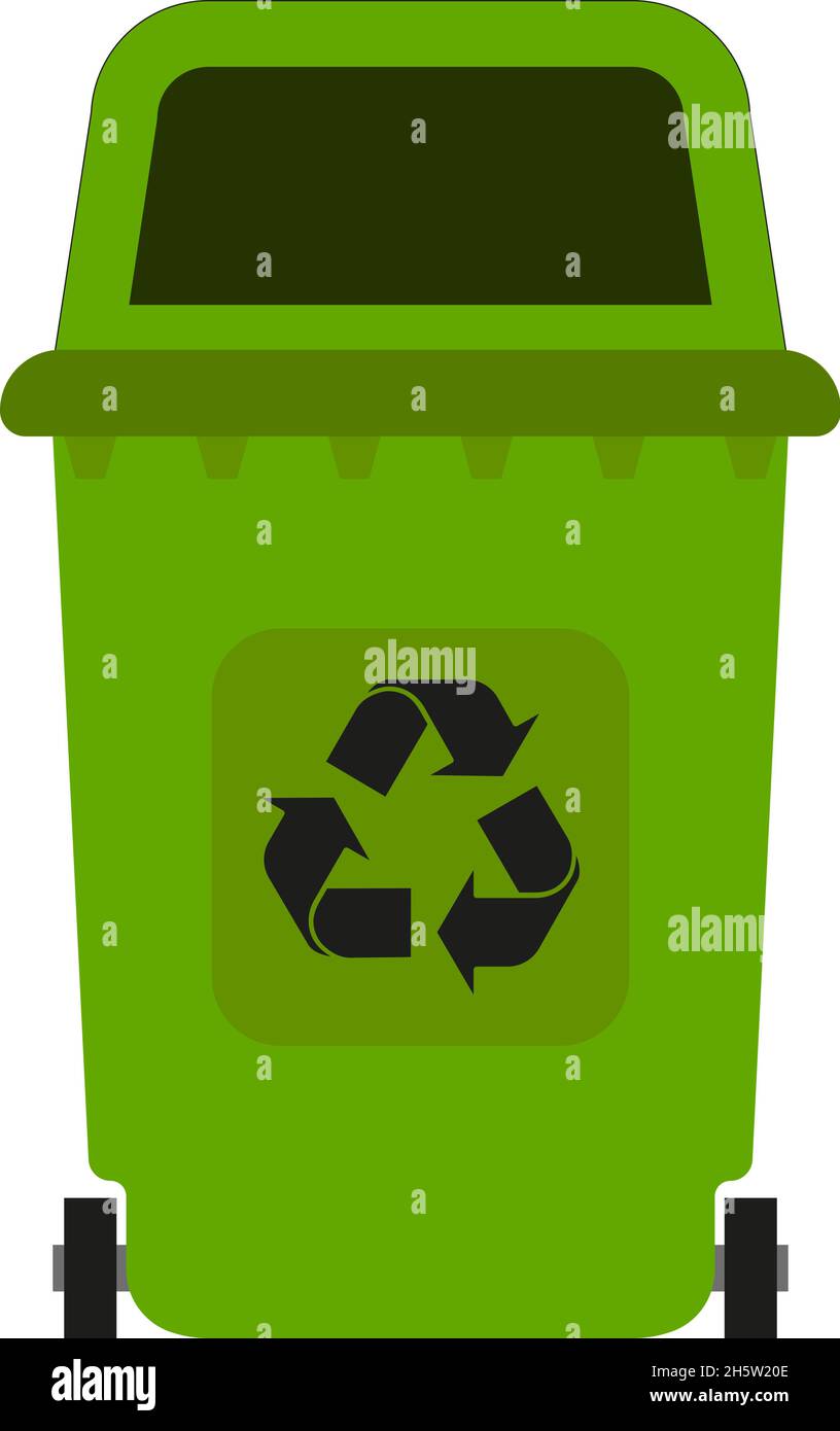 Kunststoffbehälter für Abfall, Umweltschutz in flacher Ausführung Stock Vektor