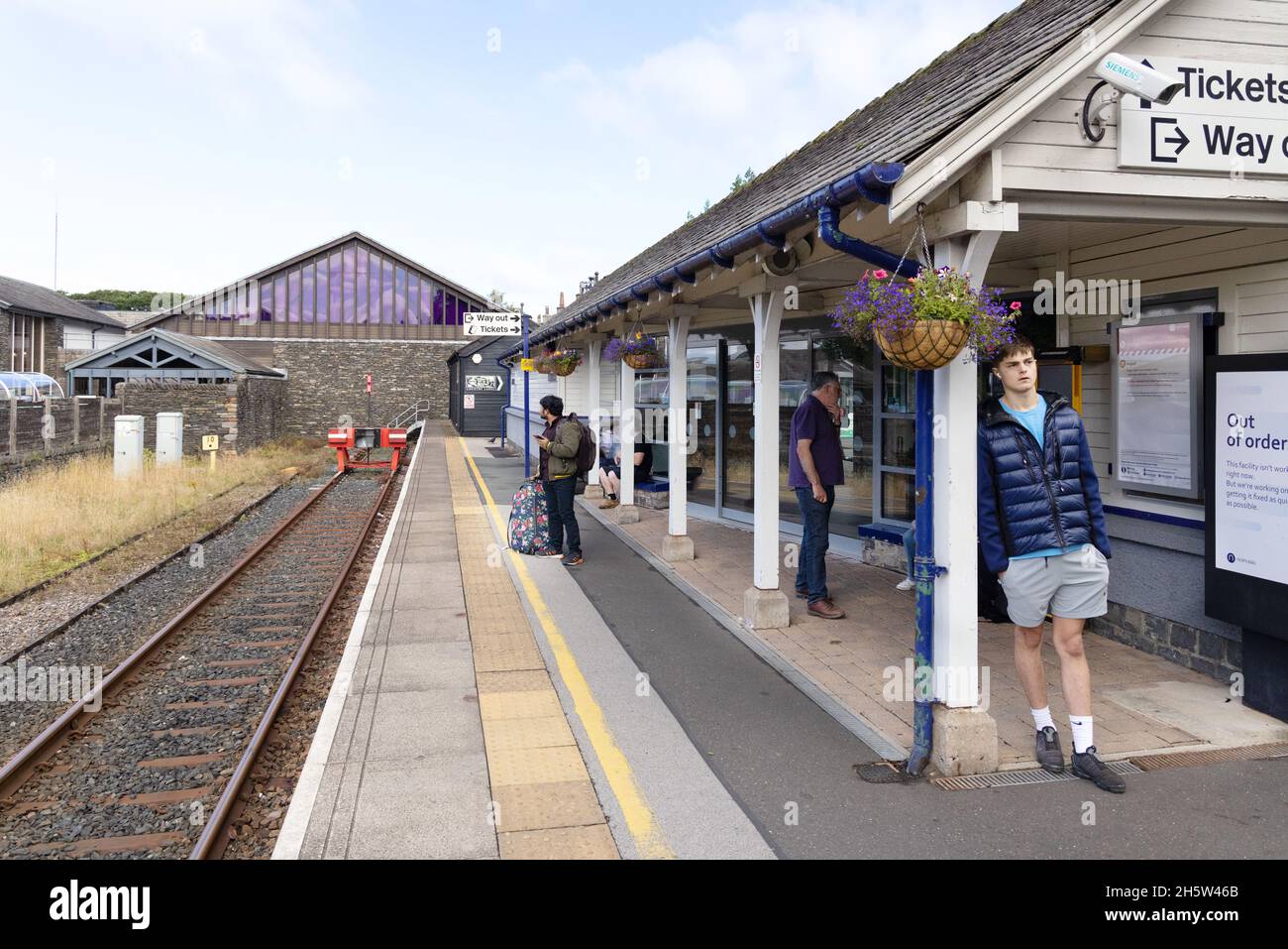 Bahnhof Windermere, Windermere Lake District Cumbria UK - Konzept - Endstation, da es sich um eine Endstation handelt. Stockfoto