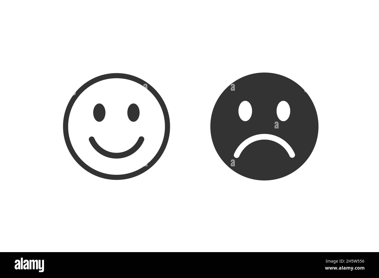 Modernes Emoji-Lächeln. Glücklich, neutral und traurig unglücklich. Emoticon setzte Ikonen, glücklich, neutral, unglücklich traurig Stockfoto