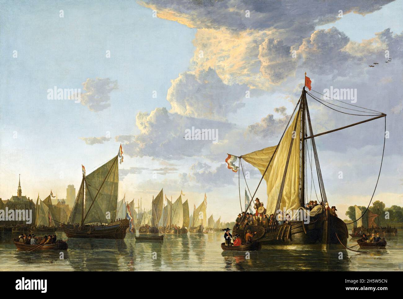 Aelbert Cuyp. Gemälde mit dem Titel 'die Maas in Dordrecht' des niederländischen Malers des Goldenen Zeitalters, Aelbert Jacobszoon Cuyp (1620-1691), Öl auf Leinwand, c. 1650 Stockfoto