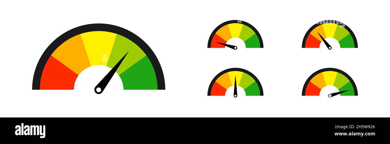 Farbige Tachometer-Set-Vektor-isolierte Symbole. Speed Motion Design. Stock Vektor