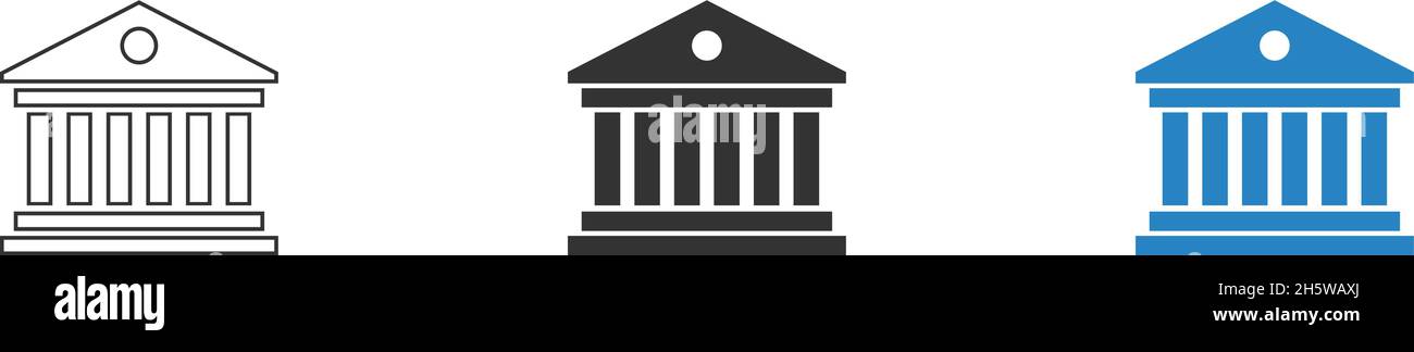 Symbol für schwarze Bank eingestellt. Regierungsgebäude, flache Vektorgrafik Stock Vektor