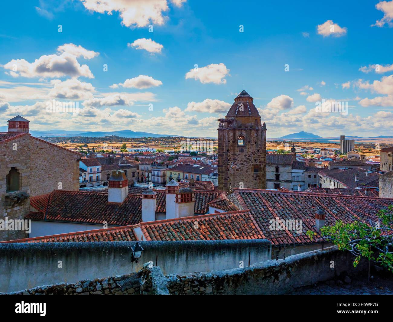 Panoramablick auf die Stadt Trujillo, Extremadura. Stockfoto