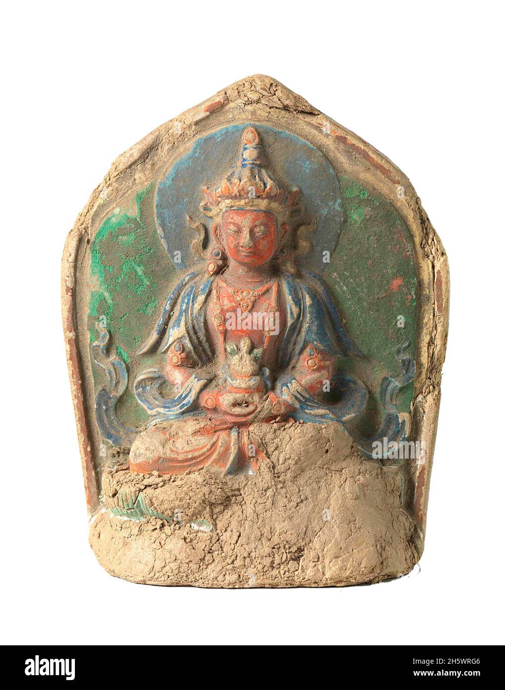 Skulptur, die Amitayus darstellt, auch bekannt als Amida oder Amit?bha. Nach den Schriften des Mahayana-Buddhismus ist Amitabha ein himmlischer buddha.Amit?bha ist der wichtigste buddha im Reinen Land-Buddhismus, einem Zweig des ostasiatischen Buddhismus. Im Vajrayana-Buddhismus ist Amit?bha für seine Langlebigkeit bekannt Amit?bha besitzt unendliche Verdienste, die aus guten Taten in unzähligen vergangenen Leben als Bodhisattva namens Dharm?kara resultieren. Amit?bha bedeutet 'Unendliches Licht', und Amit?yus bedeutet 'Unendliches Leben', daher wird Amit?bha auch 'der Buddha des unermesslichen Lichts und Lebens' genannt. Tibet, 1700-1800CE Stockfoto