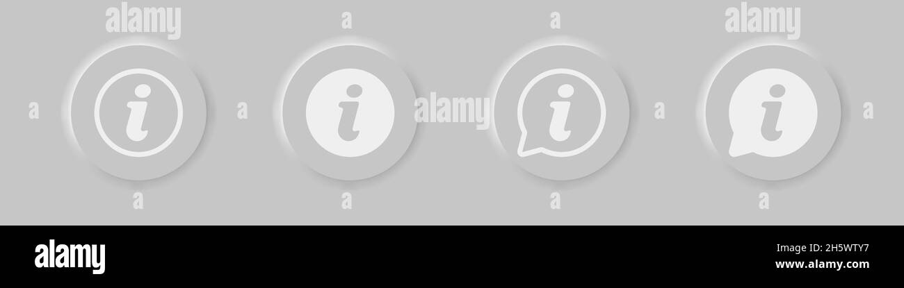 Information Icon Symbol in neumorphischer Kreis Illustration Set, faq info Mark Neomorphismus style Vector knowlwdge Element. Stock Vektor