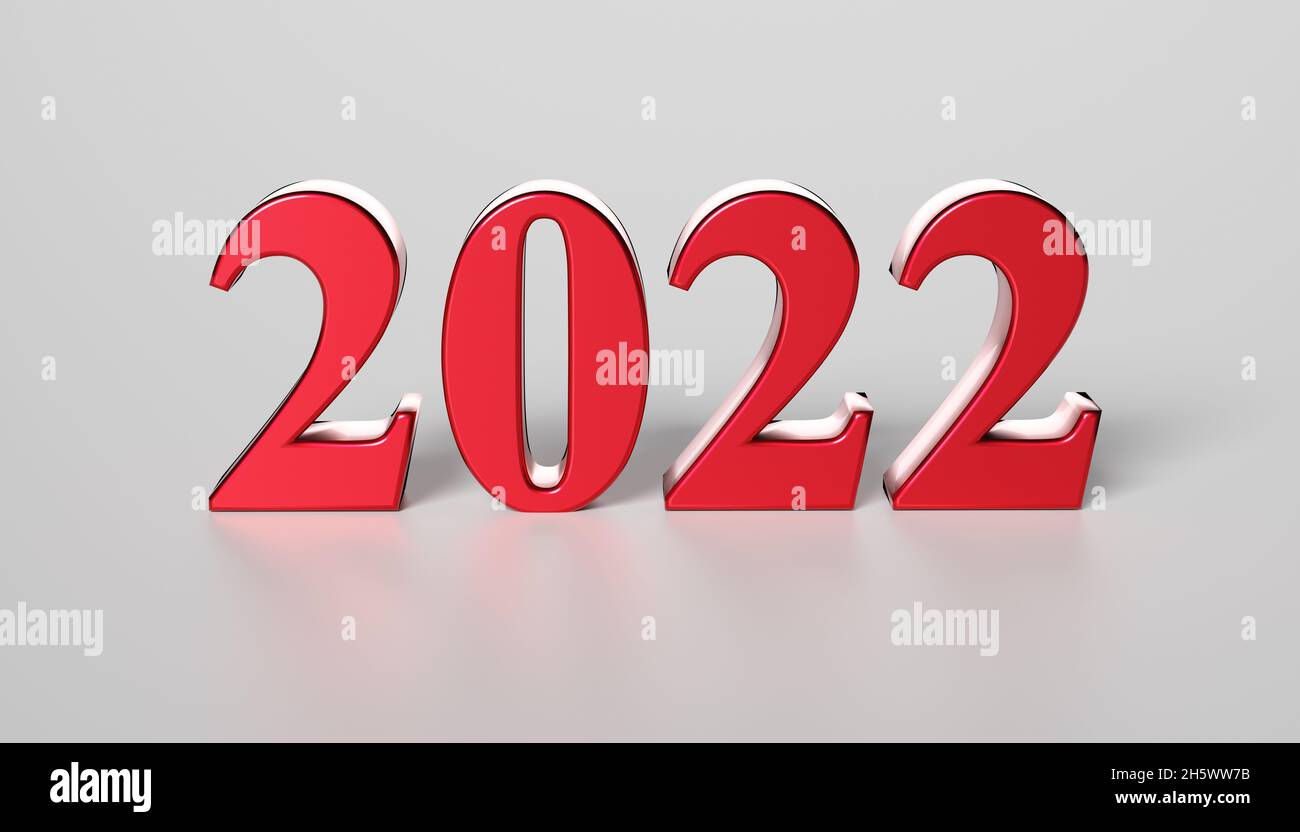 Konzept für das neue Jahr. Rote Zahl 2022. 3d-Rendering Stockfoto