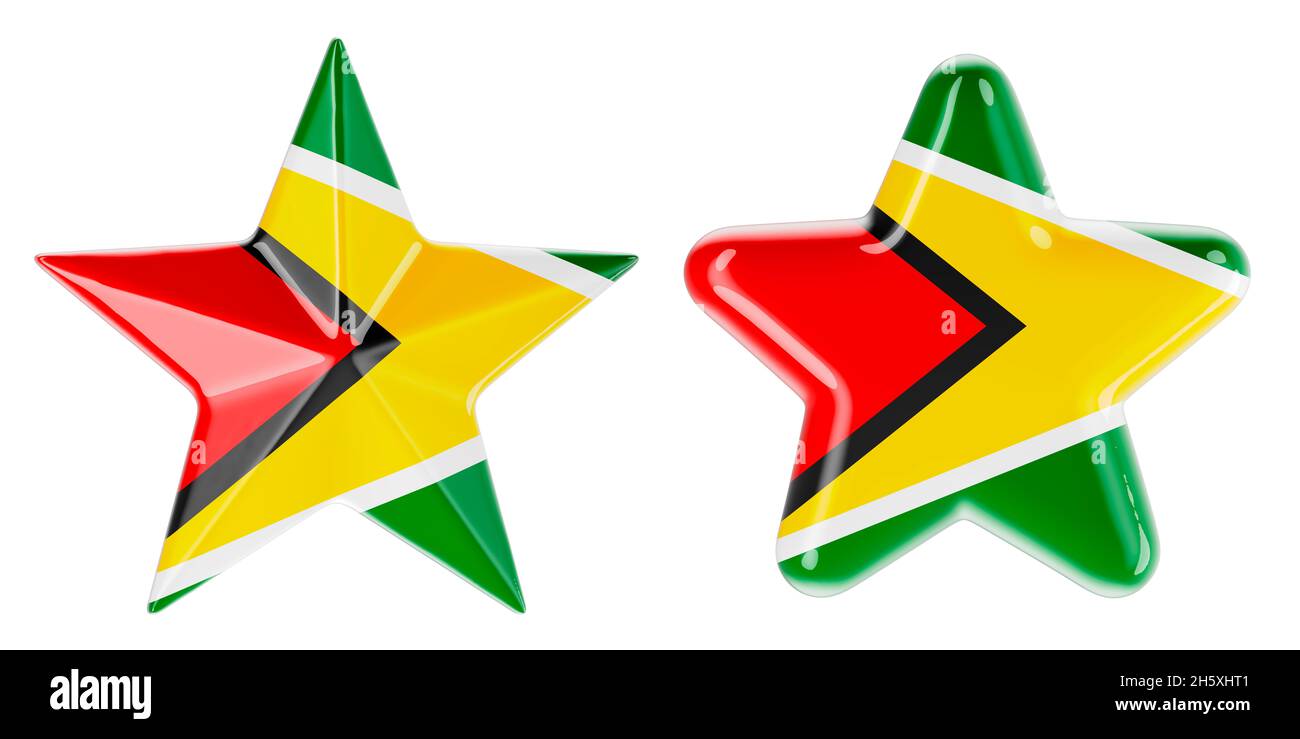 Sterne mit guyanischer Flagge, 3D-Darstellung isoliert auf weißem Hintergrund Stockfoto