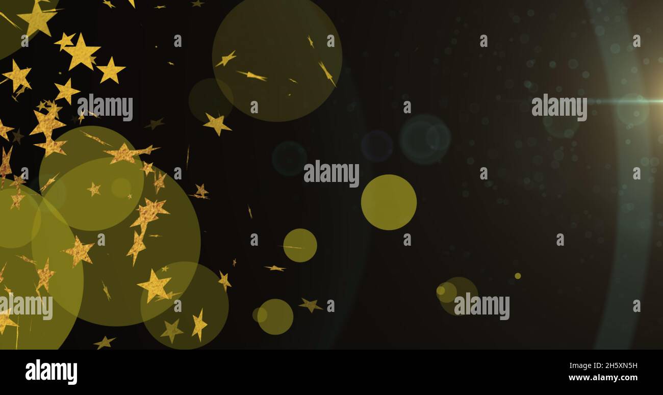 Bild von Lichtflecken und Sternen auf schwarzem Hintergrund Stockfoto