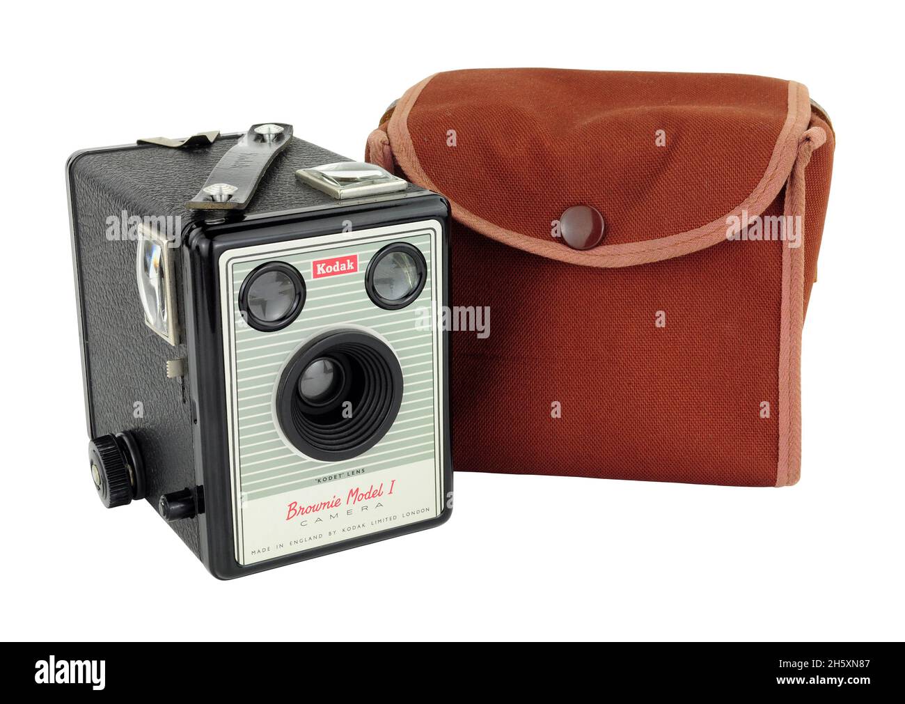 Kodak Box Brownie Model 1 Kamera ausgestattet mit einem F/14 Kodet Objektiv und einem Tragekoffer, wurden diese Kameras zwischen 1957 und 1959 in England produziert Stockfoto