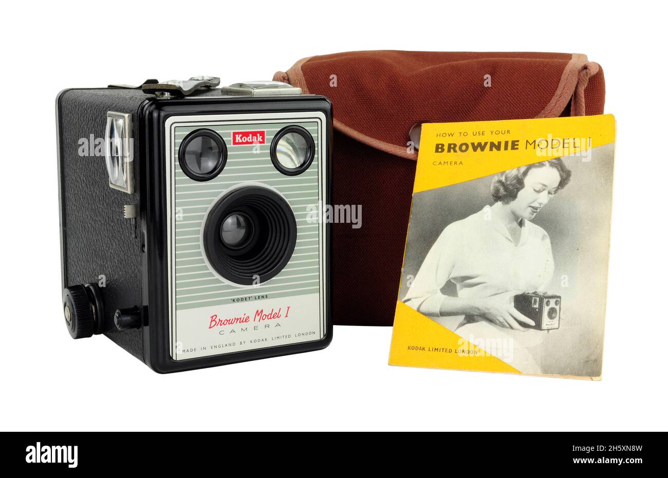 Kodak Box Brownie Modell 1 Kamera mit einem F/14 Kodet Objektiv, Bedienungsanleitung Stockfoto