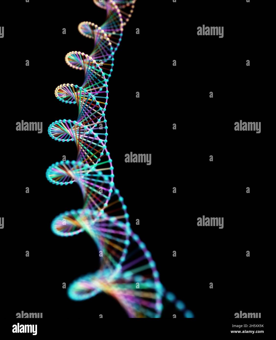 Abstraktes Bild der genetischen Codes DNA. Konzeptbild für den Einsatz als Hintergrund. 3D-Darstellung. Stockfoto