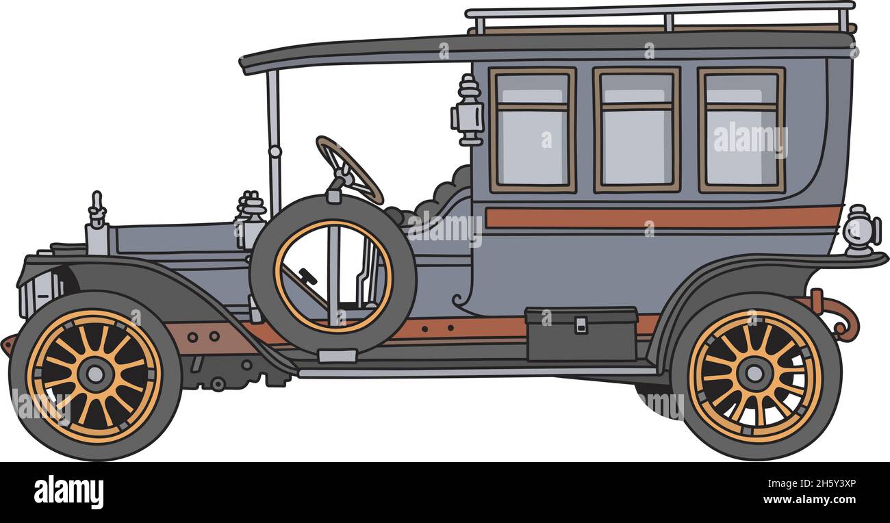 Die Hand dravierte von einem vintage blauen Autocar Stock Vektor