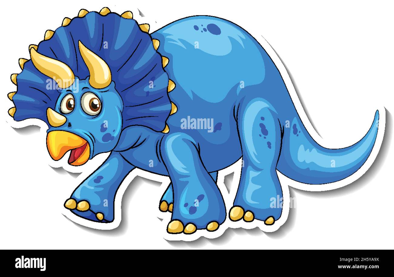 Triceratops Dinosaurier Cartoon Charakter Aufkleber Illustration Stock Vektor