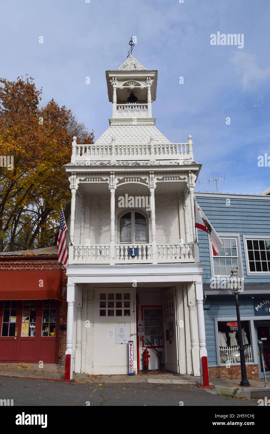 Fassade eines Gebäudes in Nevada City, Kalifornien. Stockfoto