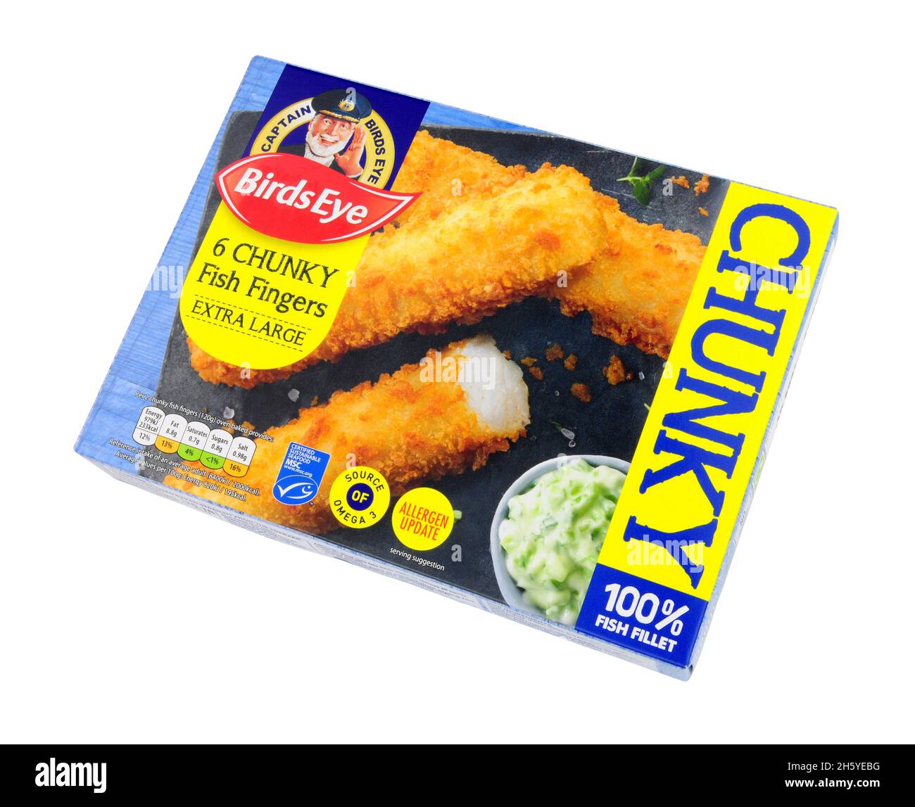 Birds Eye Frozen Jumbo große, große Fischfinger mit Brotkrumenbeschichtung Stockfoto