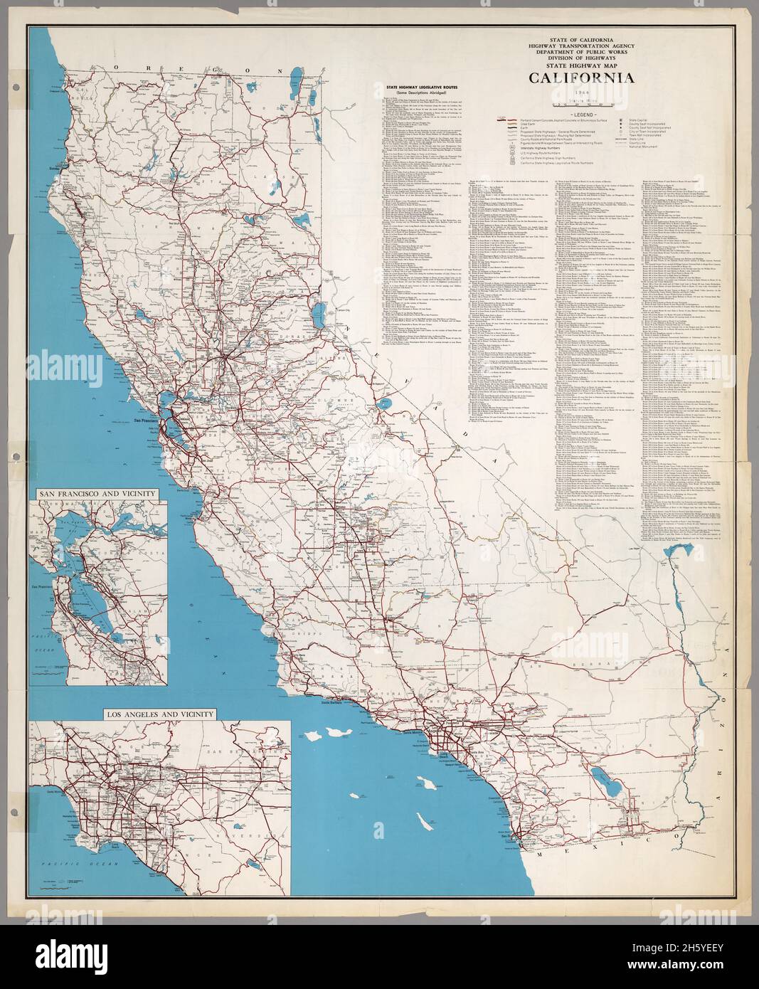 1964 California State Highway Map Stockfoto