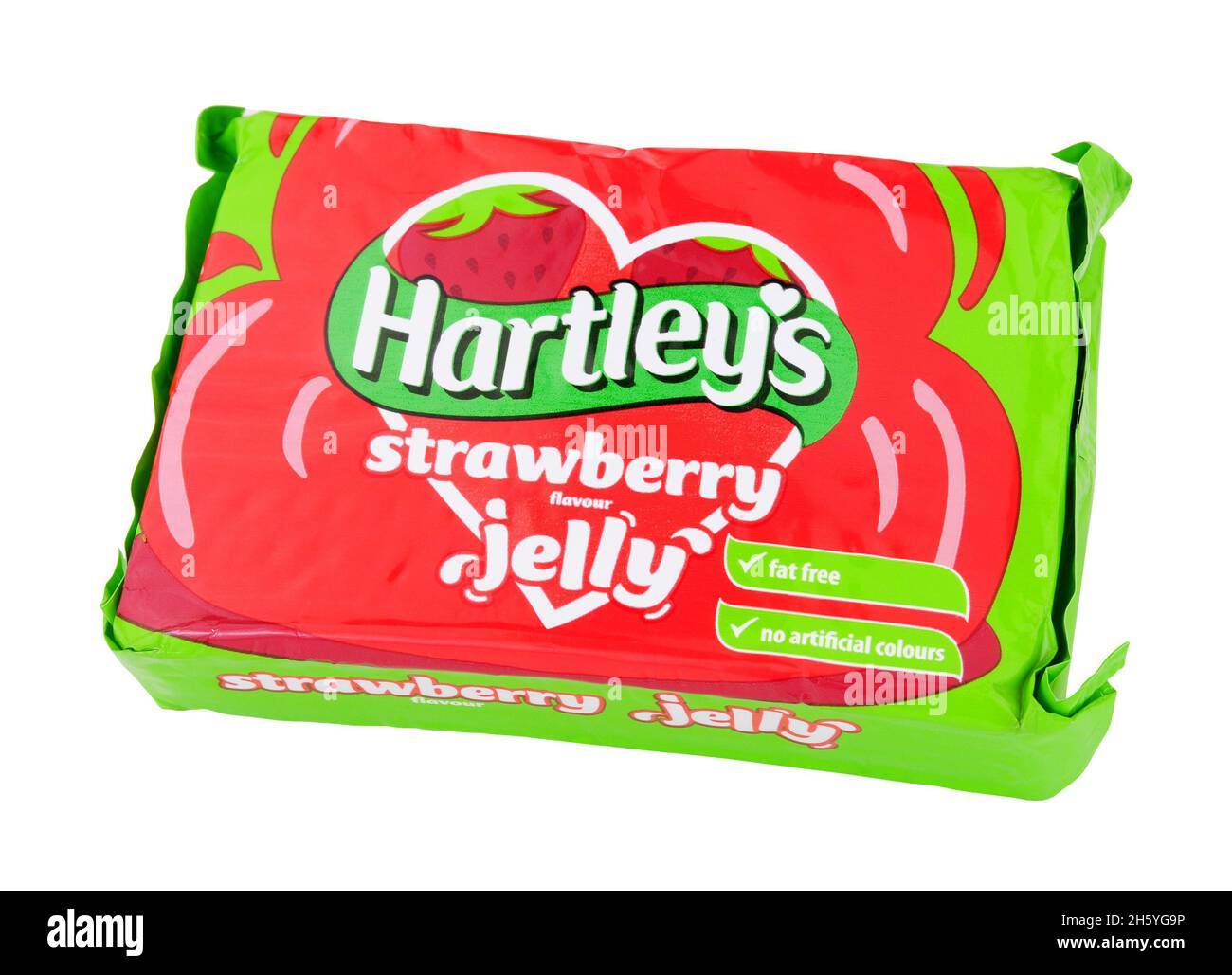 Packung mit Hartley-Geleewürfeln mit Erdbeergeschmack Stockfoto