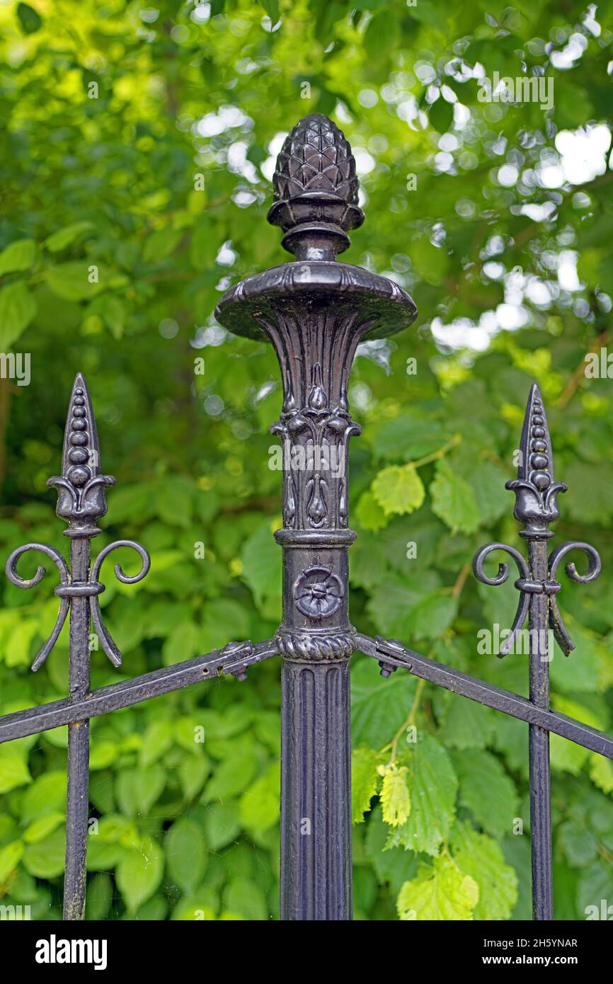 Europa, Deutschland, Baden-Württemberg, Donaueschingen, Fürstenbergstraße, Zaun, Detail, Zaun, Kunst, Detail, Dekorationen, Pflanzen, Sehwürdigkeit Stockfoto