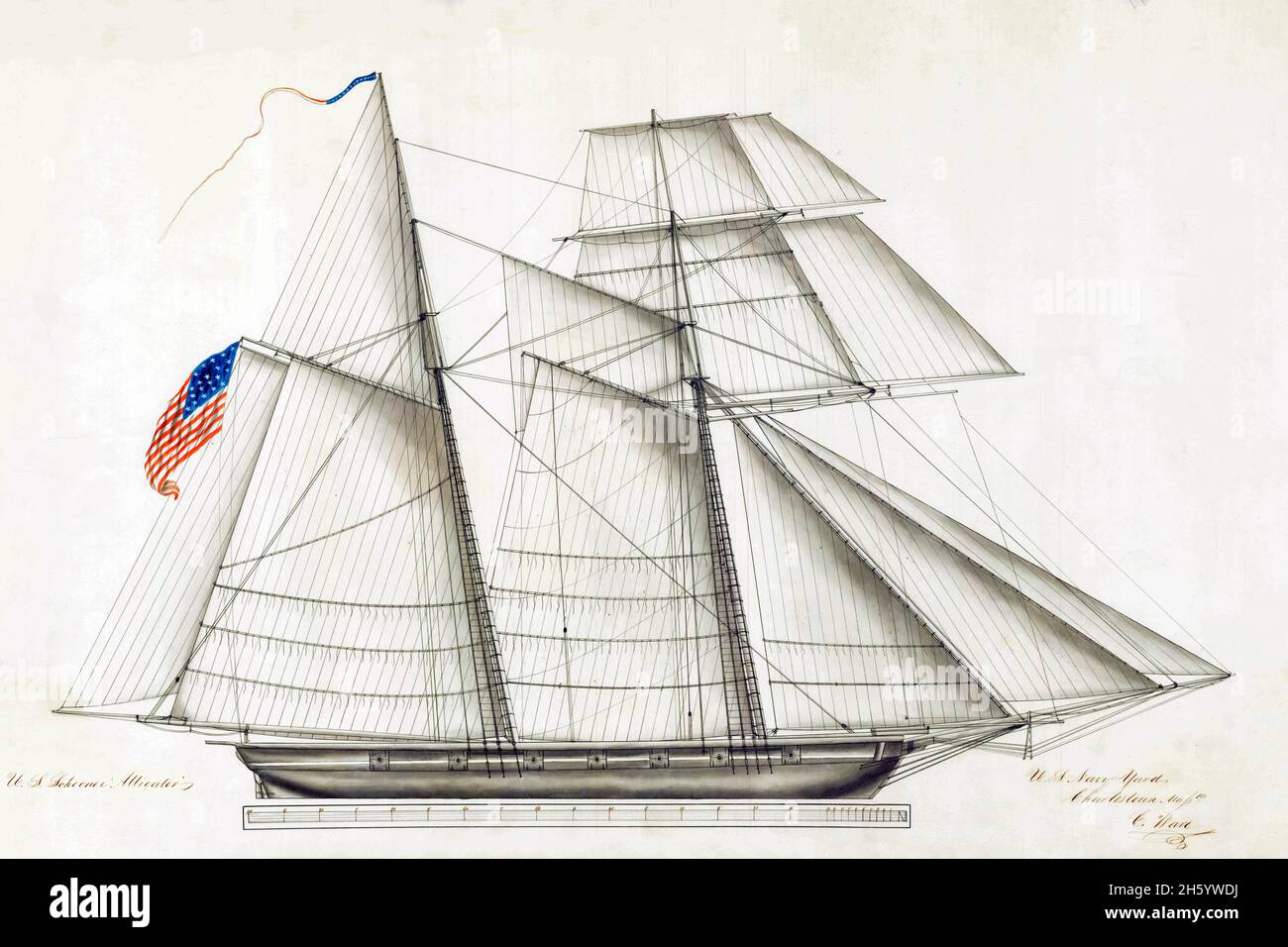 Künstlerillustration der USS Alligator 1820-1822 ca. 19. Jahrhundert Stockfoto