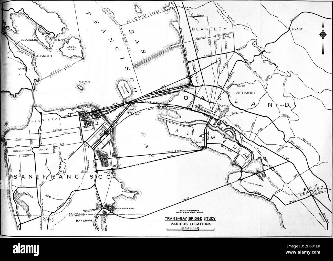 Karte mit vorgeschlagenen Second Bay Crossings, wie im Bericht 1947 beschrieben. 31. Januar 1947 Stockfoto