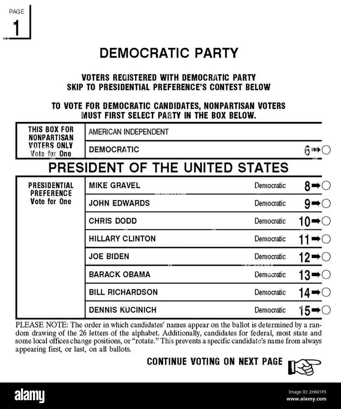 2008 Los Angeles County, Kalifornien, Demokratische Primärwahl ca. 5. Februar 2008 Stockfoto