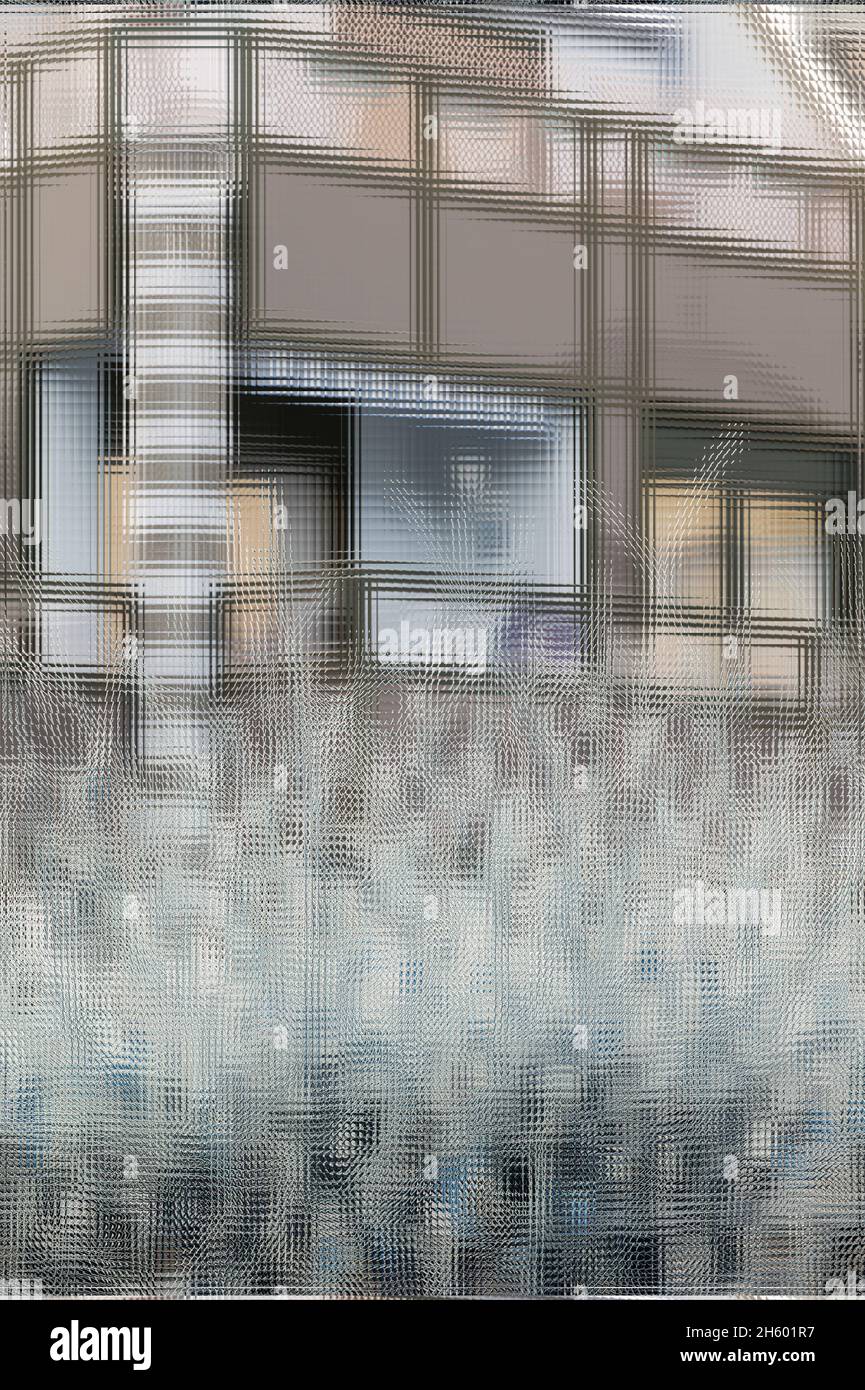 Frost auf den Ästen von Bäumen mit Hausbalkon Stockfoto