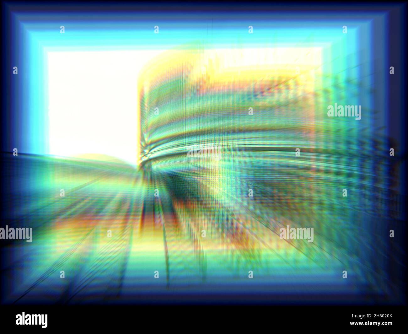 Blick von der Straße des futuristischen Gebäudes in metaverse konzeptuelle Realität Phantasie virtuelle Stockfoto