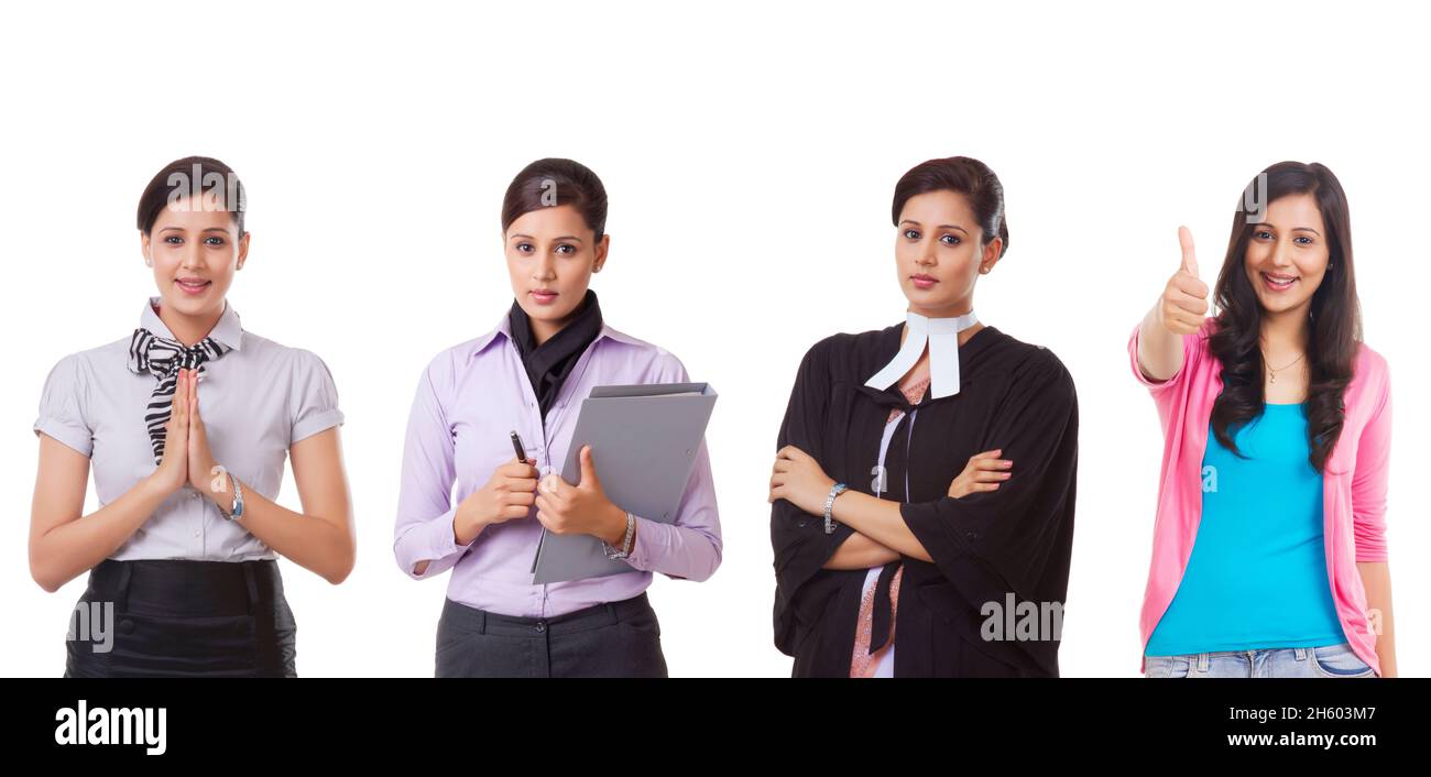 Frauen, die verschiedenen Berufen angehören, stehen zusammen. Stockfoto