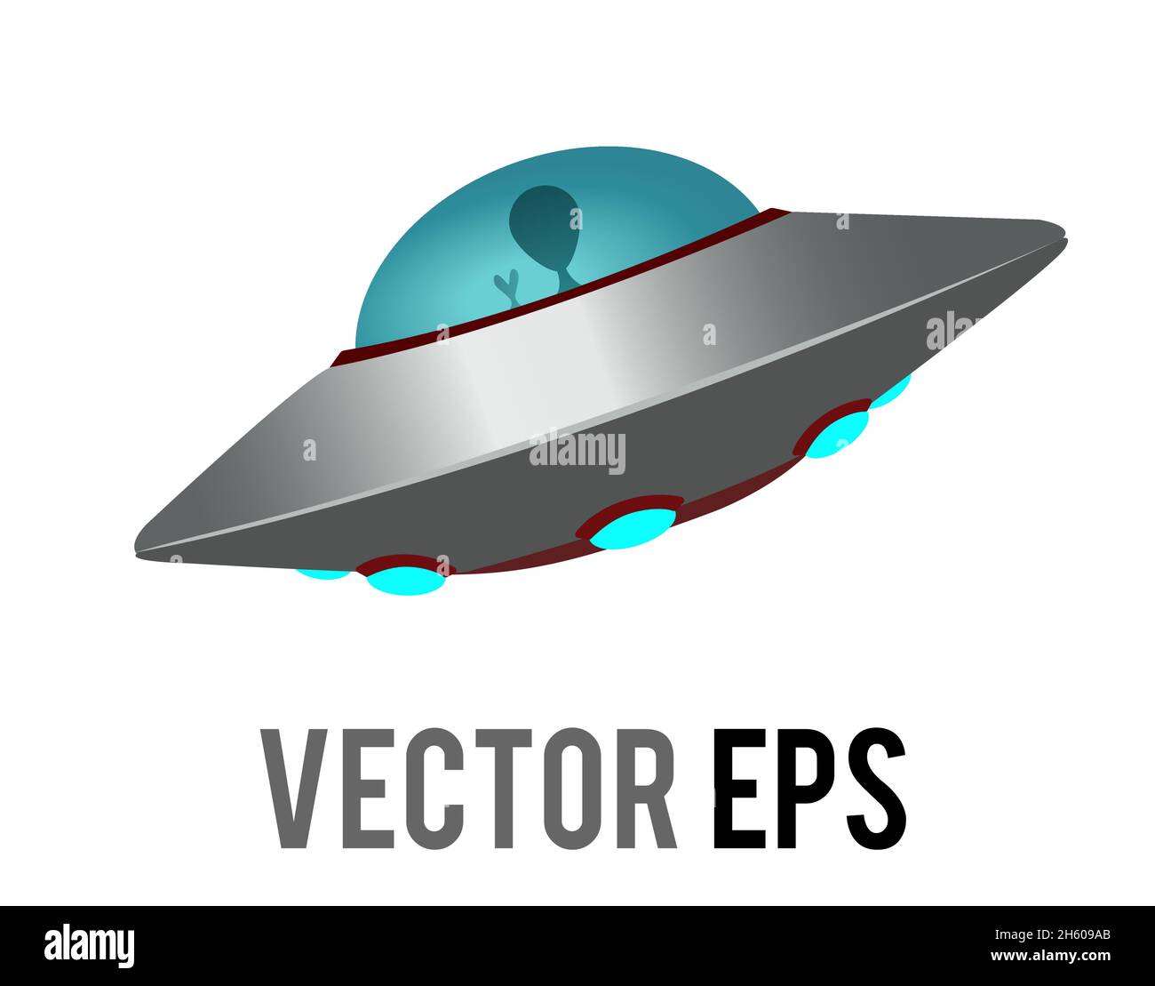 Der isolierte Vektor-Gradient silve UFO-Raumschiff-Symbol mit Alien Stock Vektor