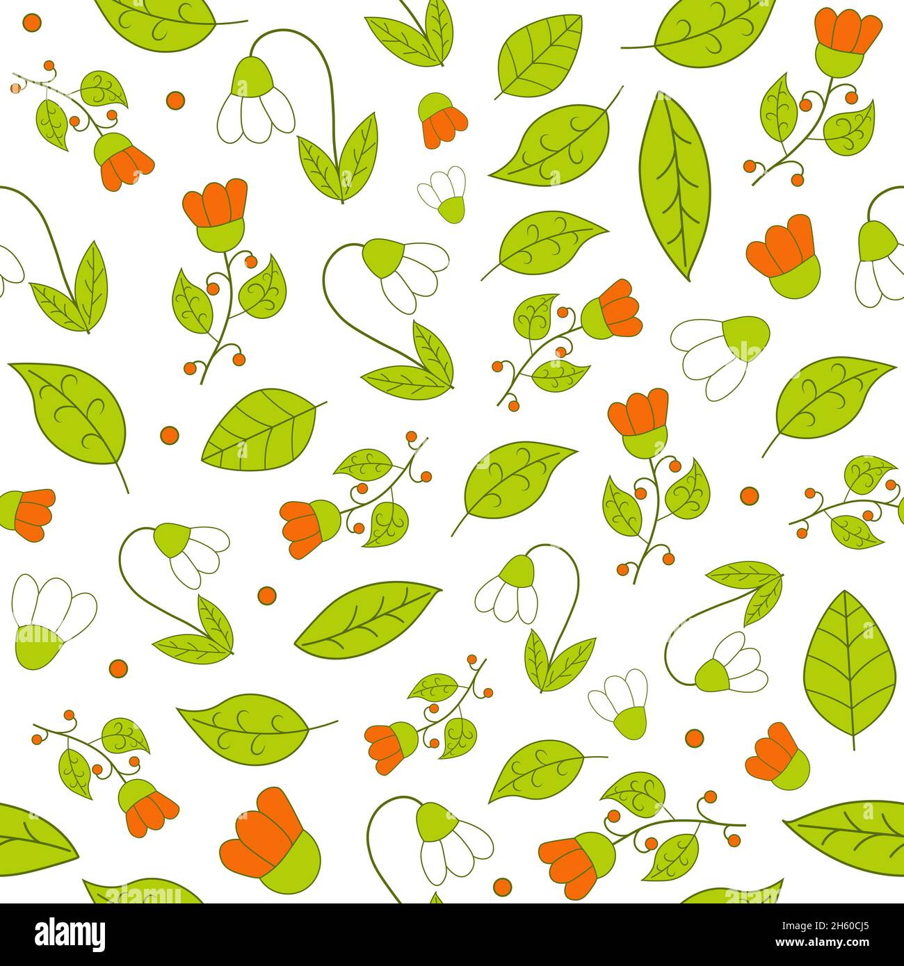 Nahtloses Muster mit orangen Blüten und Blättern Stock Vektor