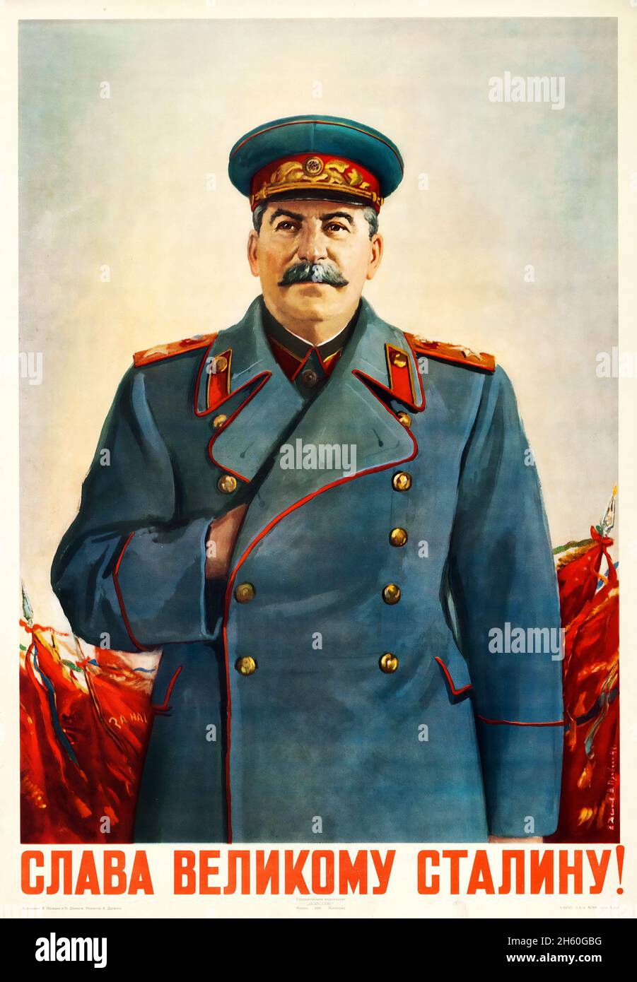 Ruhm dem Großen Stalin (Moskau, 1948). Russisches Propagandaposter. Stockfoto