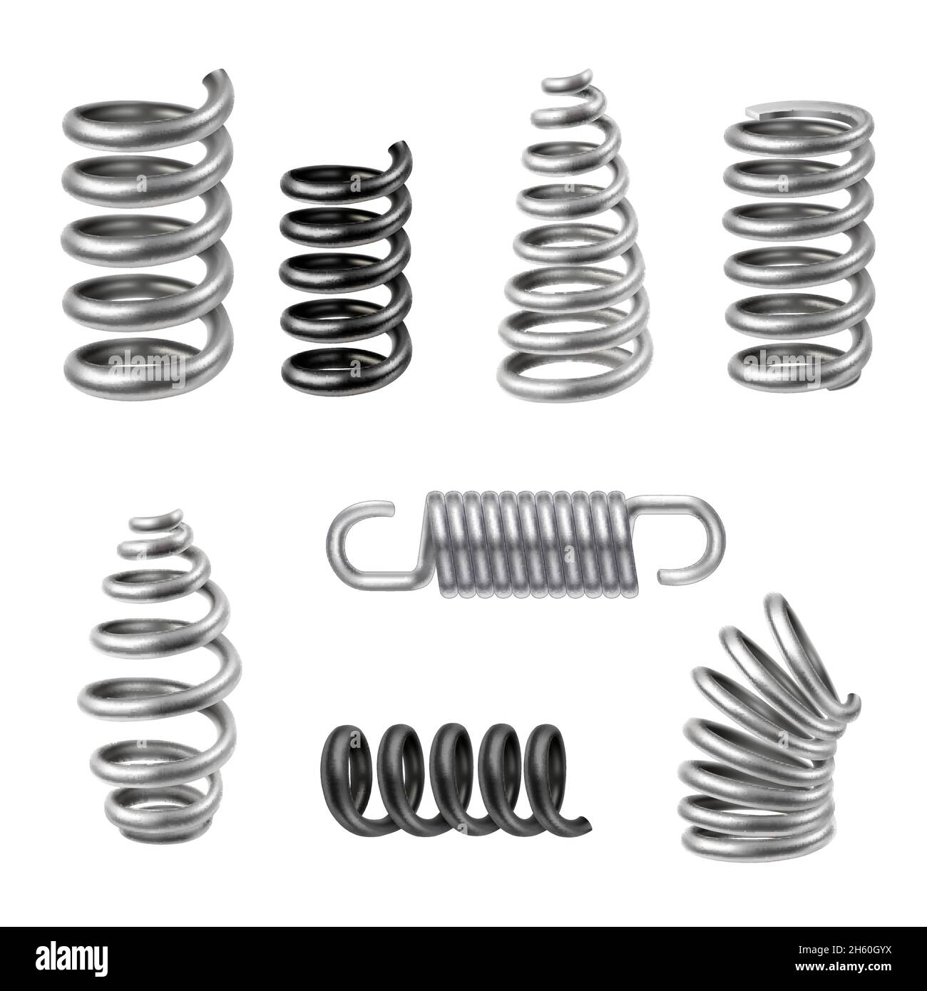 Realistische Metallfedern und Maschinenabsorber setzen isolierte Vektordarstellung Stock Vektor
