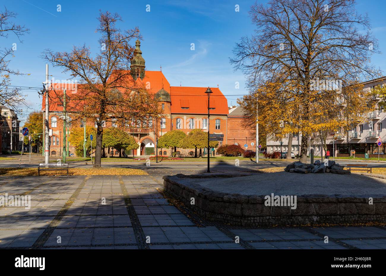 Ein Bild des Rathauses von Vítkovice. Stockfoto