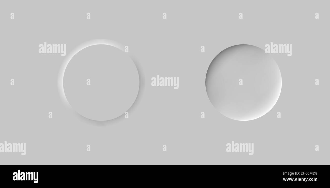 Neumorphisches Round Button on off-Konzept, leere Barkollektion im angesagten Neumorphismus-Stil, minimalistische Darstellung von Neomorphismus-Knöpfen. Stock Vektor