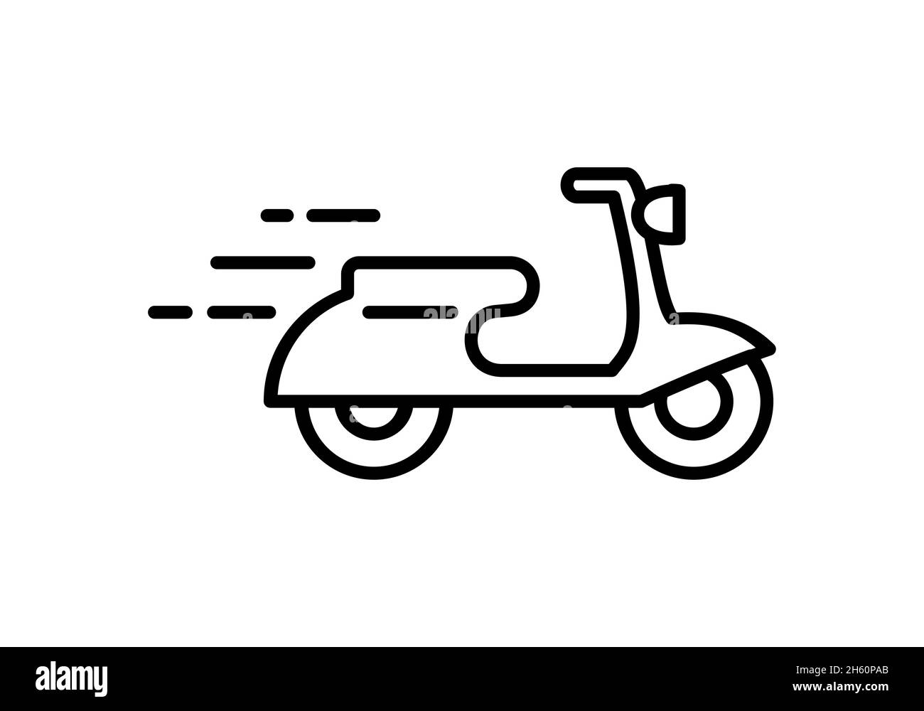 Lieferrollerlinie Symbol. Bewegliches Motorrad mit Linien, die Geschwindigkeit symbolisieren. Online-Bestellkonzept. Schnelle Versandidee. Elektrisches Moped. Vektor, flach. Stock Vektor