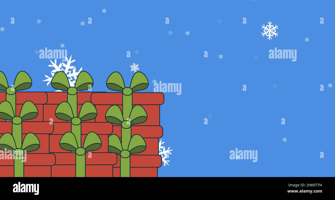 Bild von Geschenken über Schnee zu weihnachten Stockfoto