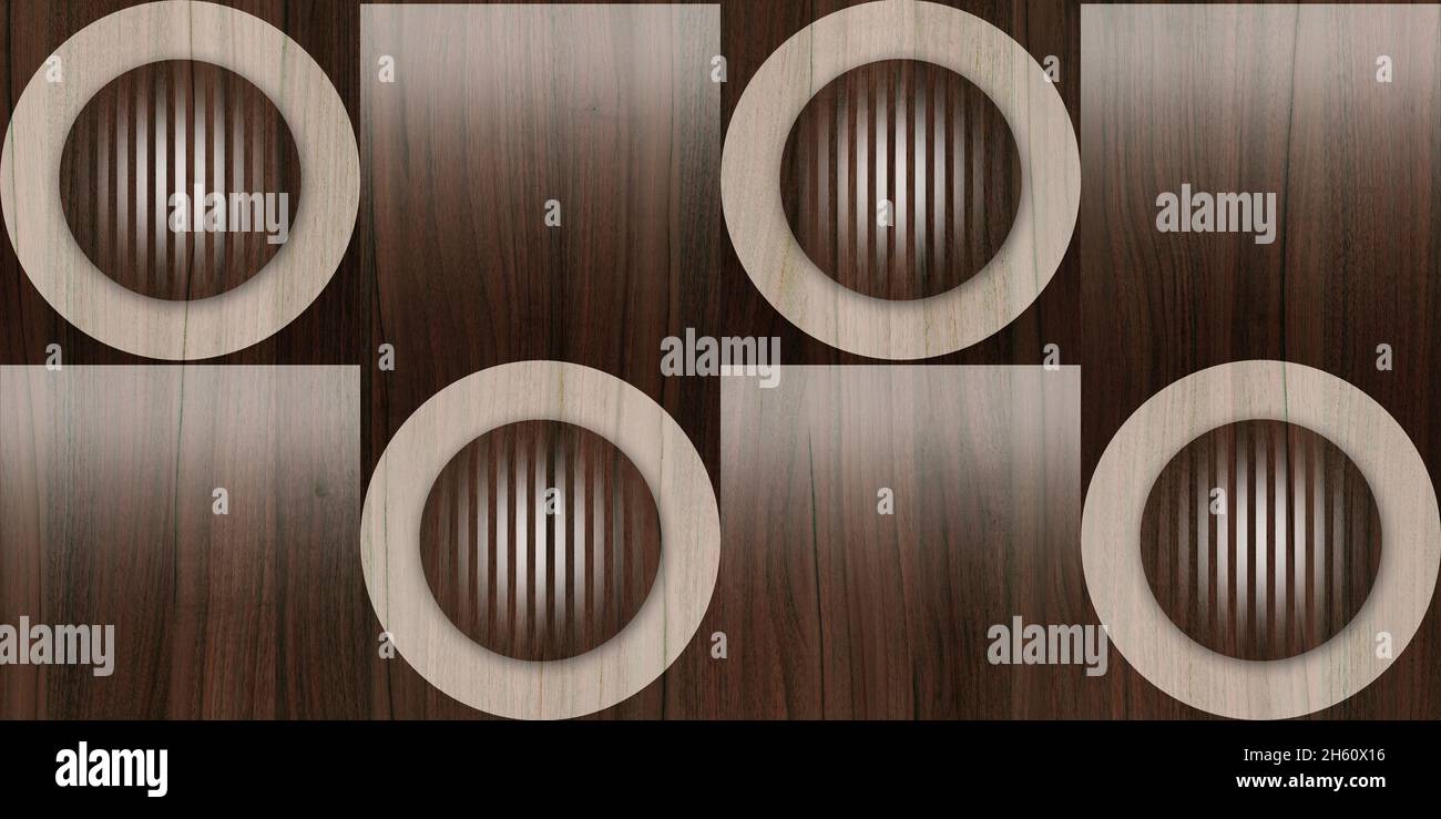 Wood Circular abstrakter geometrischer Hintergrund aus Holz, 3d Render Stockfoto