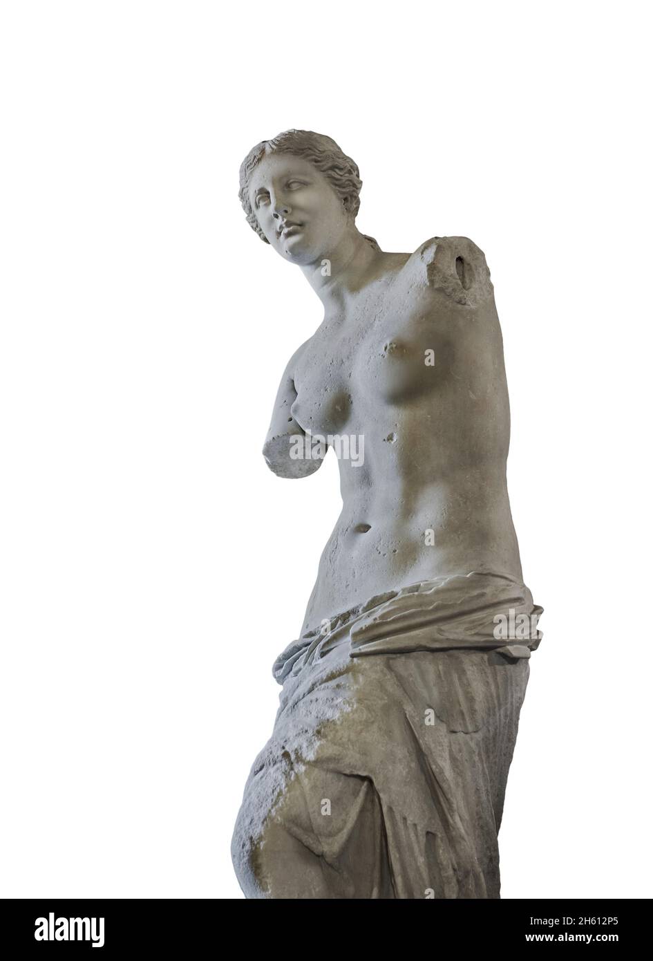 Venus de Milo ancinet Griechische Statue der Aphrodite, um 150 und 125 v. Chr., Louvre Museum Ma399 oder N527. Aphrodite wird in einem Brötchen mit Kopfban als Haar dargestellt Stockfoto