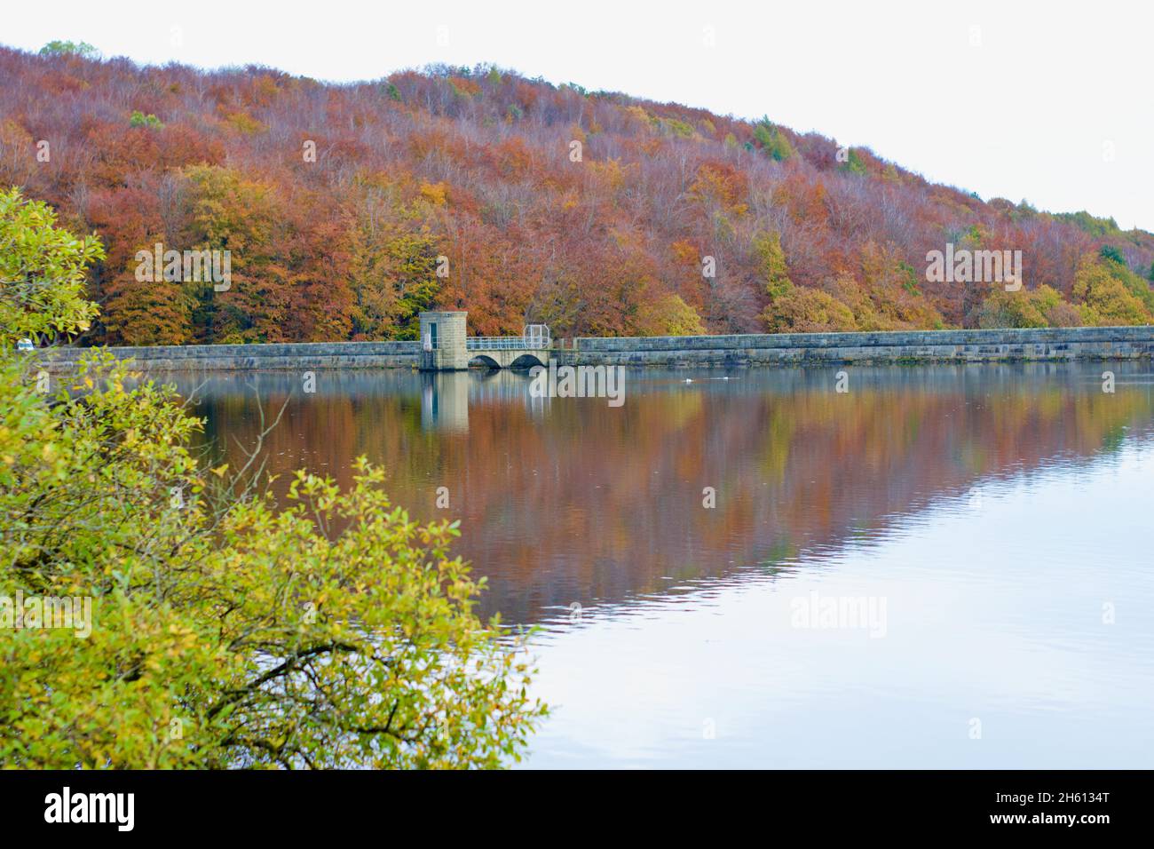 Gehweg entlang des Linacre Reservoir, Chesterfield, Derbyshire Stockfoto