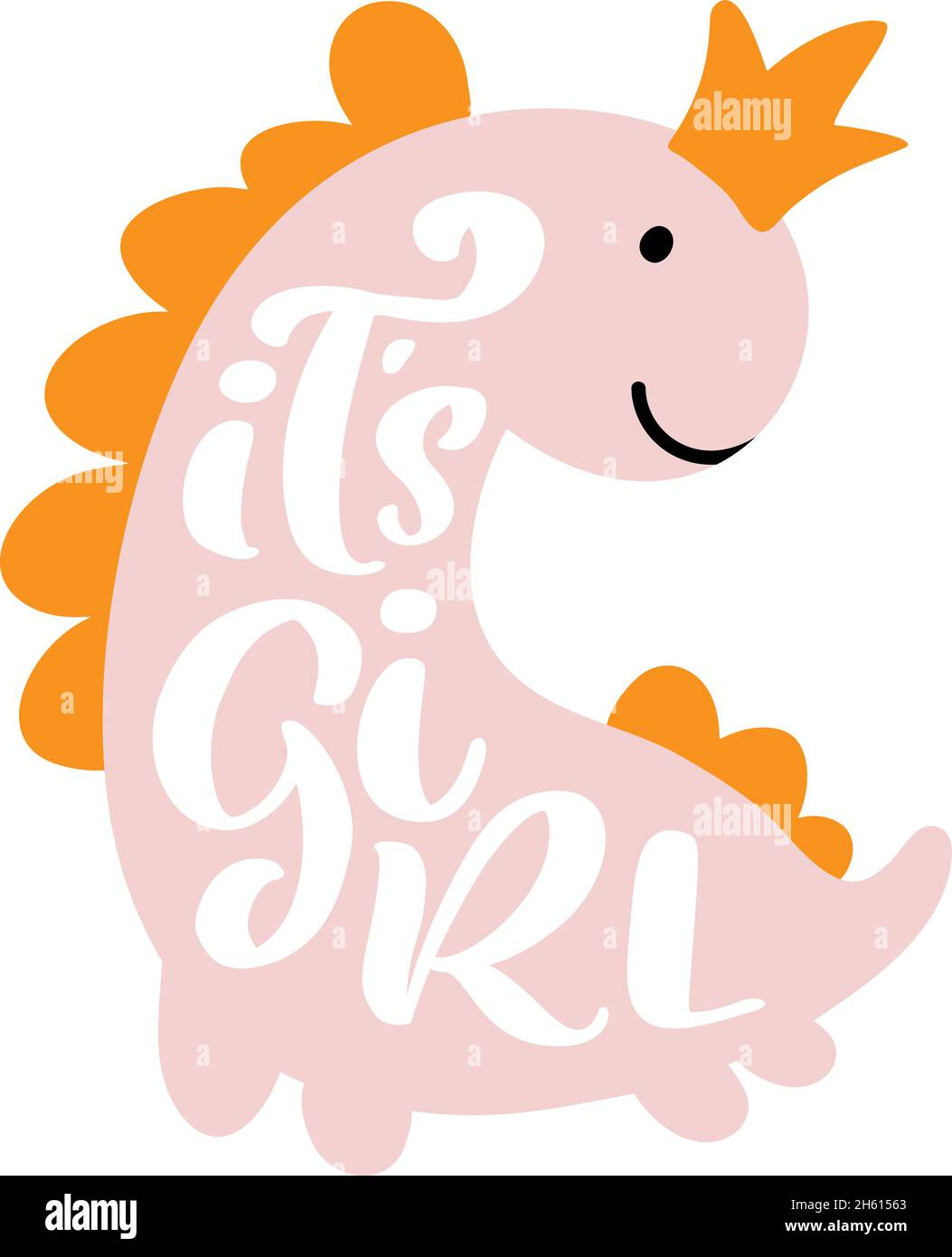 Dinosaurier Baby niedlichen Druck. Schriftzug „IT's girl Princess“ mit Dino-Schriftzug. Coole Illustration für T-Shirt, Kinderkleidung, Einladung. Einfach Stock Vektor
