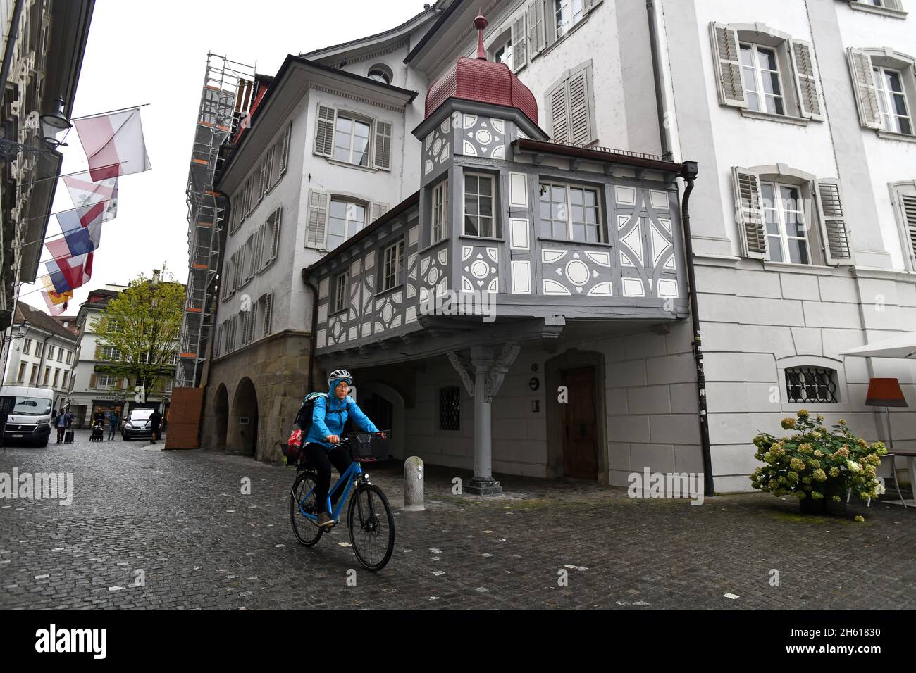 Luzern, Schweiz Altes Fachwerkgebäude an der Bahnhofstrasse in Luzern. Kanton Luzern, Schweiz Stockfoto