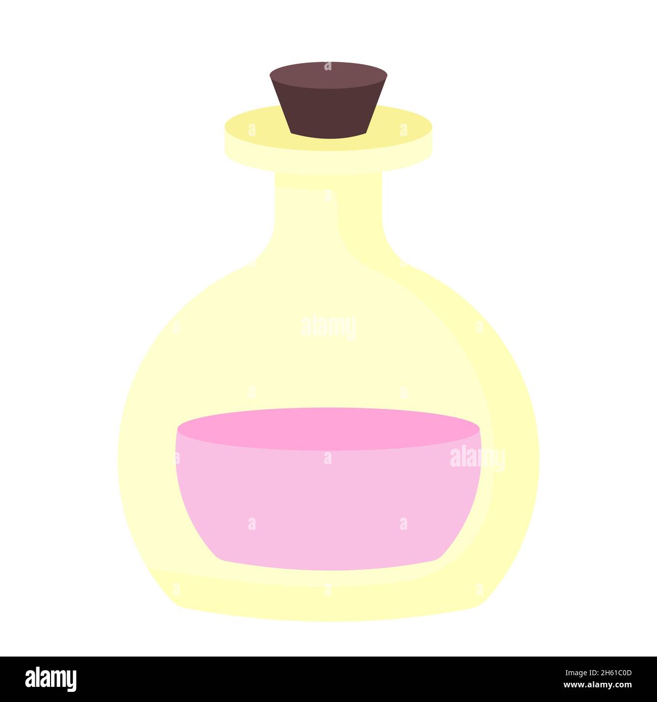 Flasche mit ätherischem Öl für Gesundheit und Schönheit. Magische Flasche mit rosa Flüssigtrank. SPA- und Entspannungskonzept. Vektor-Illustration in Cartoon flach Stock Vektor
